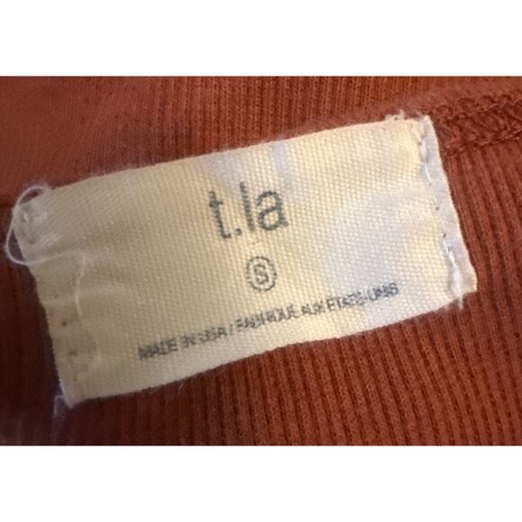 Women S Anthropologie T.La Ribbed Square-Neck Top Rust Long Sleeved Tee T-Shirt - Picture 6 of 6